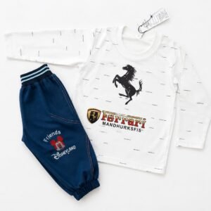 Boys' Sporty Racing & Character Two-Piece Set – White & Navy